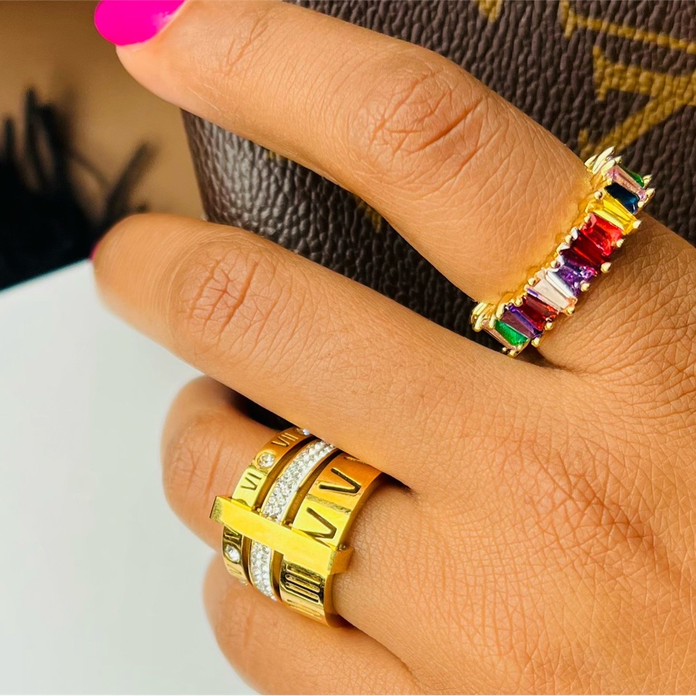 TRIPLE STACK STONE RING - GOLD - Picture 3 of 5